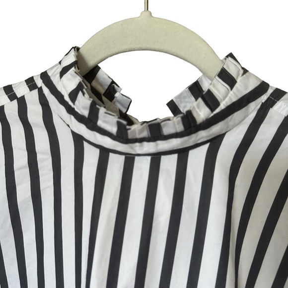 Equipment Striped High Ruffle Collar Long Sleeve Top Navy White Size Small - Picture 3 of 11